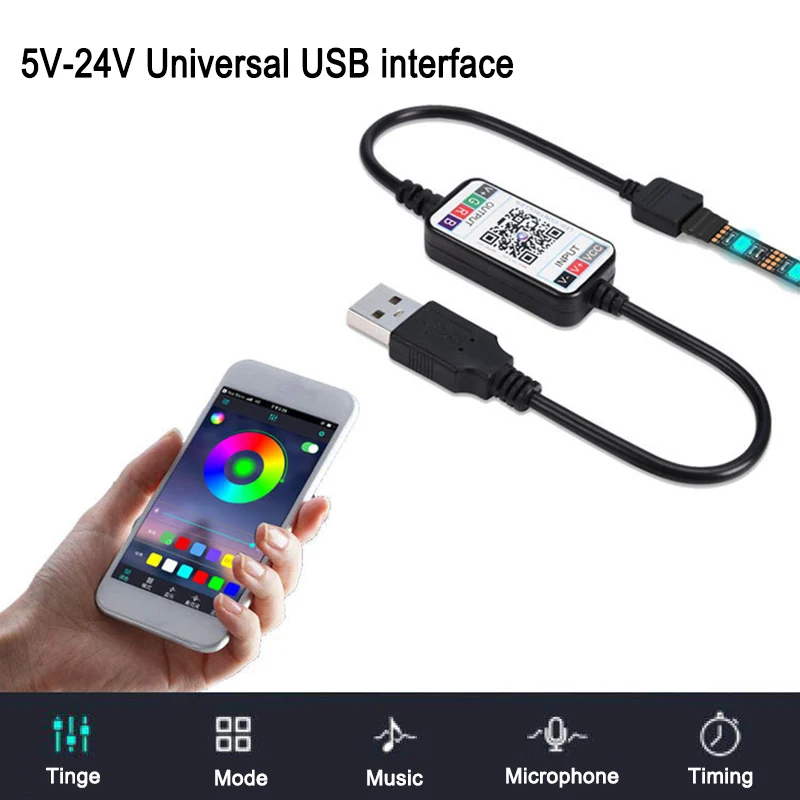 1/2PCS Universal Mini Wireless 5-24V Smart Phone Control RGB LED Strip Light Controller USB Cable 4.0 For Hotel Bar