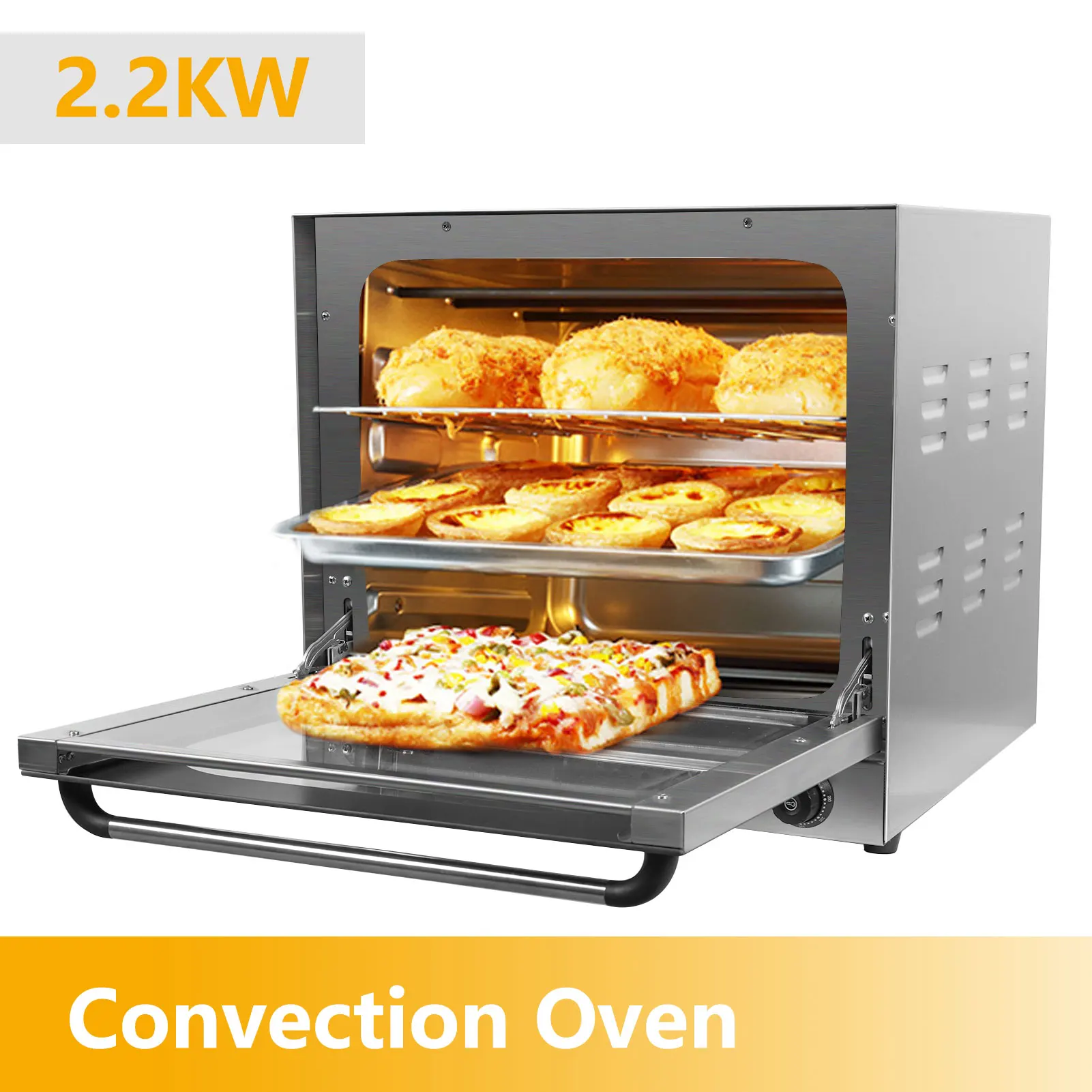 220V Commercial 60L 4 Trays Electric Baking Convection Oven Stainless Steel Multi-function Bread Baking Cake Pizza Oven