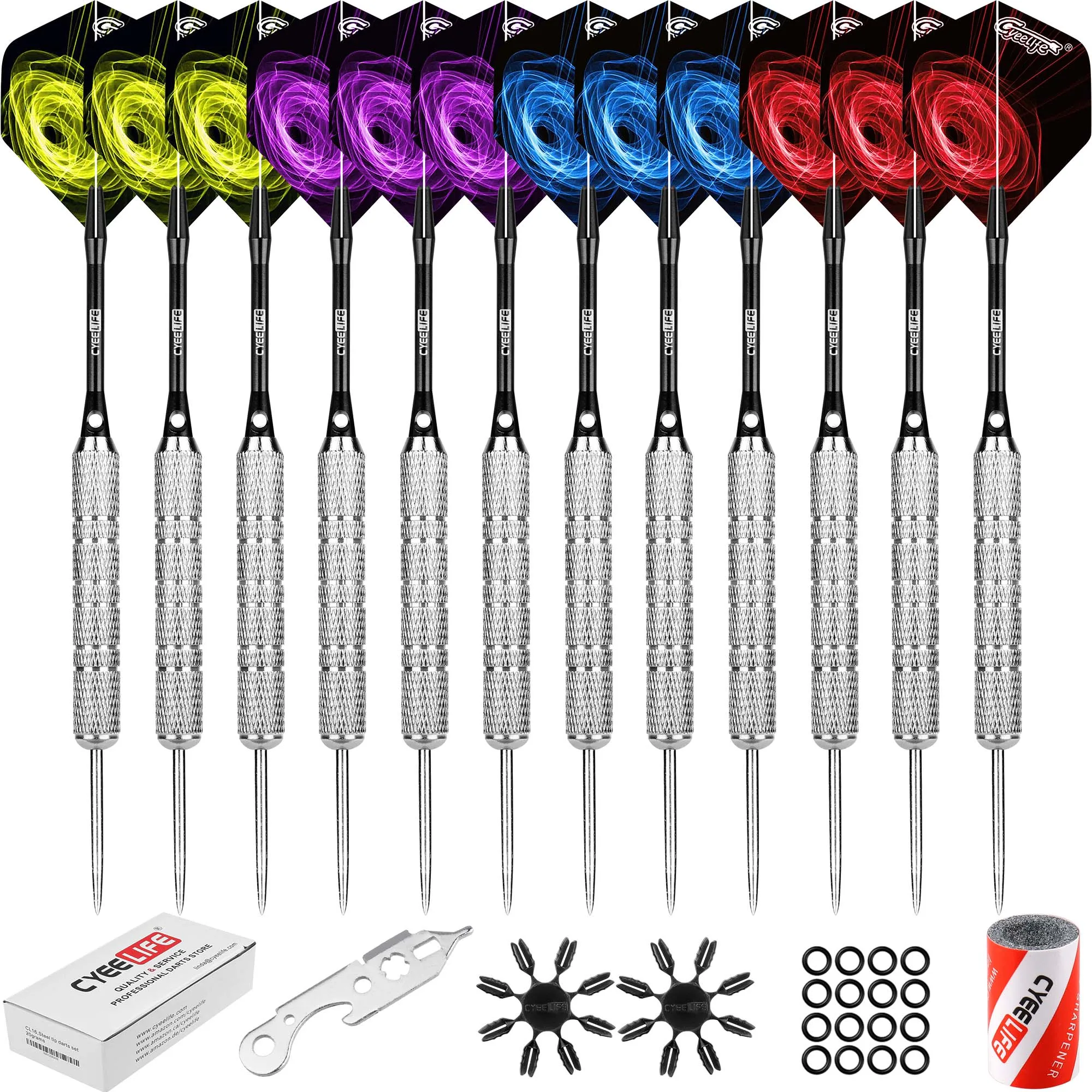 

CyeeLife 18/20/22/28g Darts Steel Pet tail, aluminum rod, 50pcs rubber ring, 3pcs tail protector, grindstone, 12PCS/set