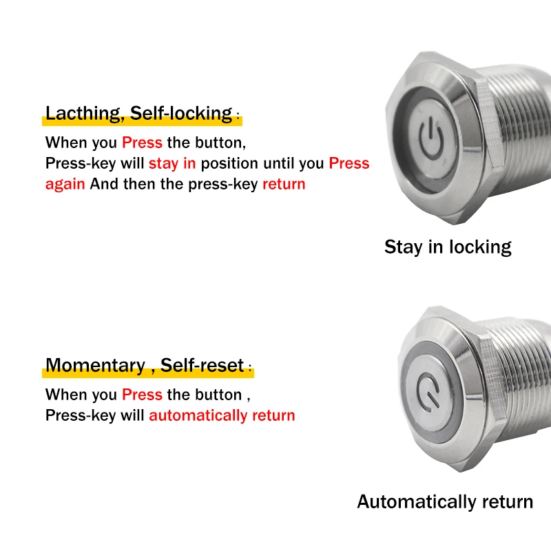 12/16/19/22mm Wasserdichte Metall Druckschalter LED Licht Momentary Rast Auto Motor Netzschalter 5V 12V 24V 220V Rot Blau