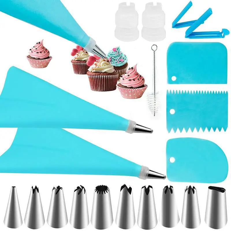 Edelstahl Tortendekorations-Set mit Spritztüllen und Spritzbeutel Küchen-Konditorei-Ausrüstung Gebäck-Zubehör Bäckerei-Werkzeugset – Detail 6