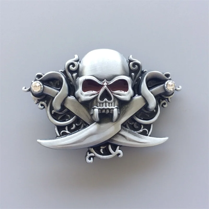 Retail Distribute Classic Skull Knives Rhinestones Bling Belt Buckle BUCKLE-SK015 Free Shipping