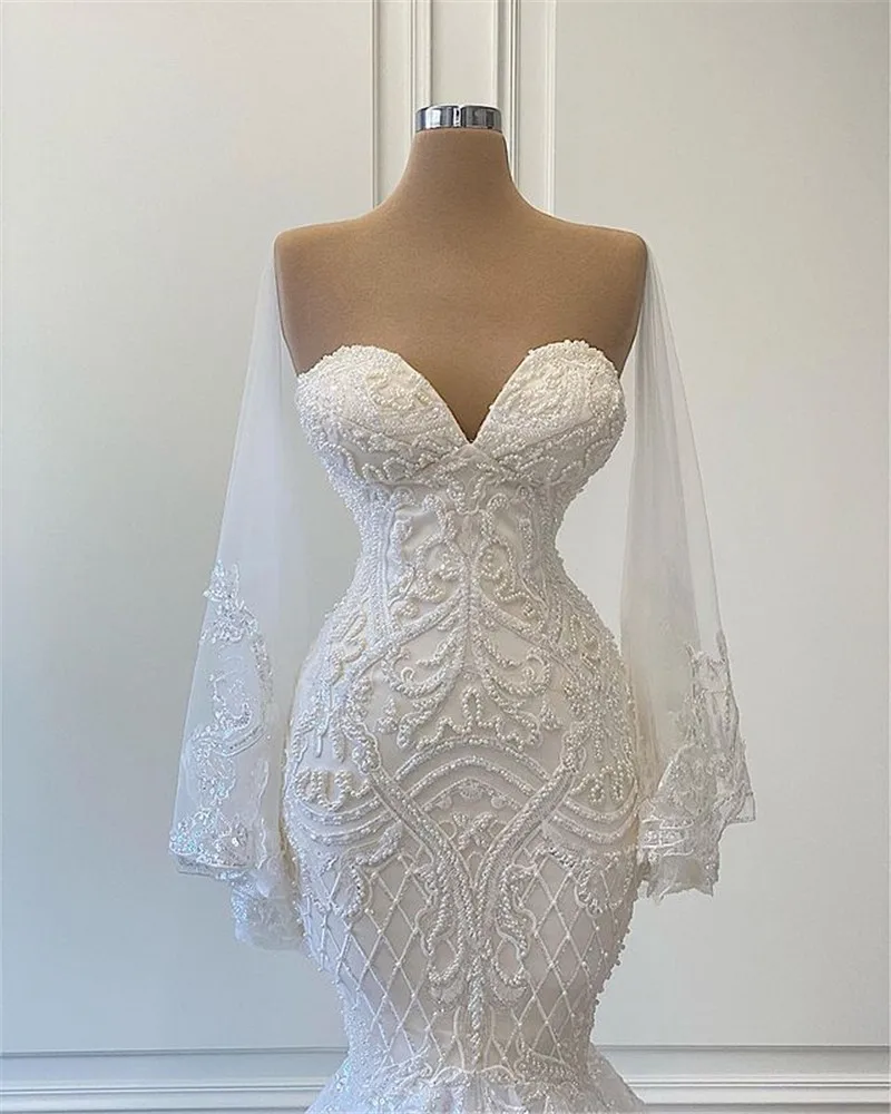 Vestidos de casamento de sereia de renda sem costas sexy 2022 vestido de noiva romântico querida pescoço vestidos de casamento robe de mariage