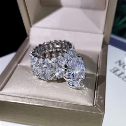 NEW Elegant Zircon Ring Set S925 Silver Color Engagement Wedding Jewelry For Women 2021 Fashion Crystal Gift Wholesale