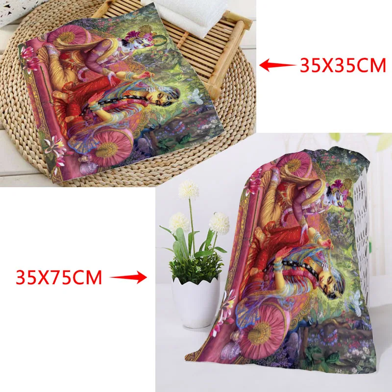 

Квадратное женское Хлопковое полотенце Nice Radha Krishna с принтом, ткань для лица с индивидуальным логотипом, размер 35x35 см, 35x75 см