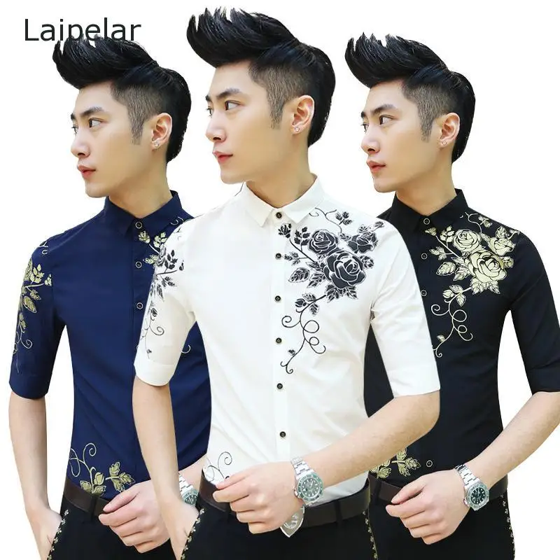 Summer Men's Three-quarter Sleeve Shirt Fashion Trend Top Shirt White Business Casual Blous 2020 New