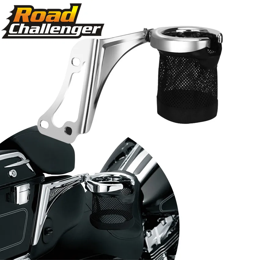 Motorcycle Chrome Rear Drink Cup Holder Passenger For Harley Road Glide Electra Glide FLHTCU Tri Glide 1997-2013