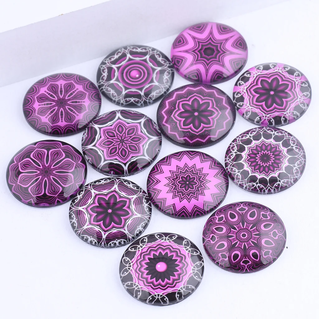 reidgaller mixed purple pattern photo glass cabochon 10mm 12mm 16mm 20mm 25mm diy flatback jewelry making supplies