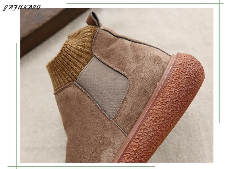 Woolen Socks Plus Velvet Warm Womens Short Boots Mori Girl Retro Literary Big Head Doll Shoes Thick-Soled Increase Ankle Boots