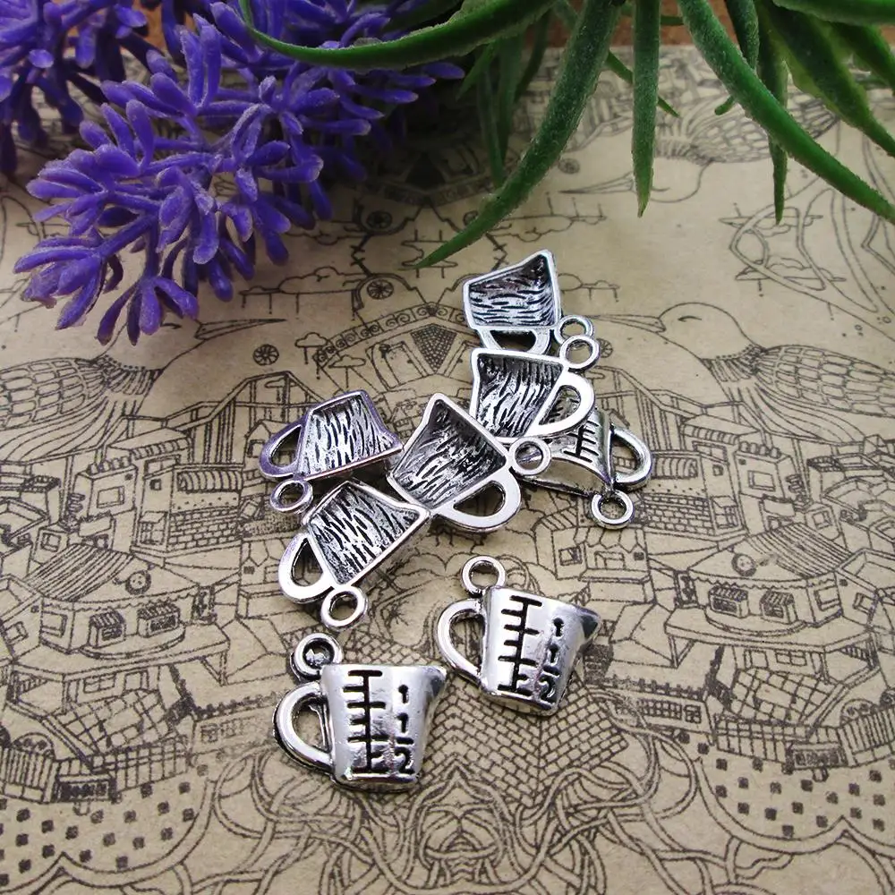 60pcs-14*22mm Antique Silver Measuring cup charms  baking Pendant Charms for DIY bracelet necklace jewelry findings