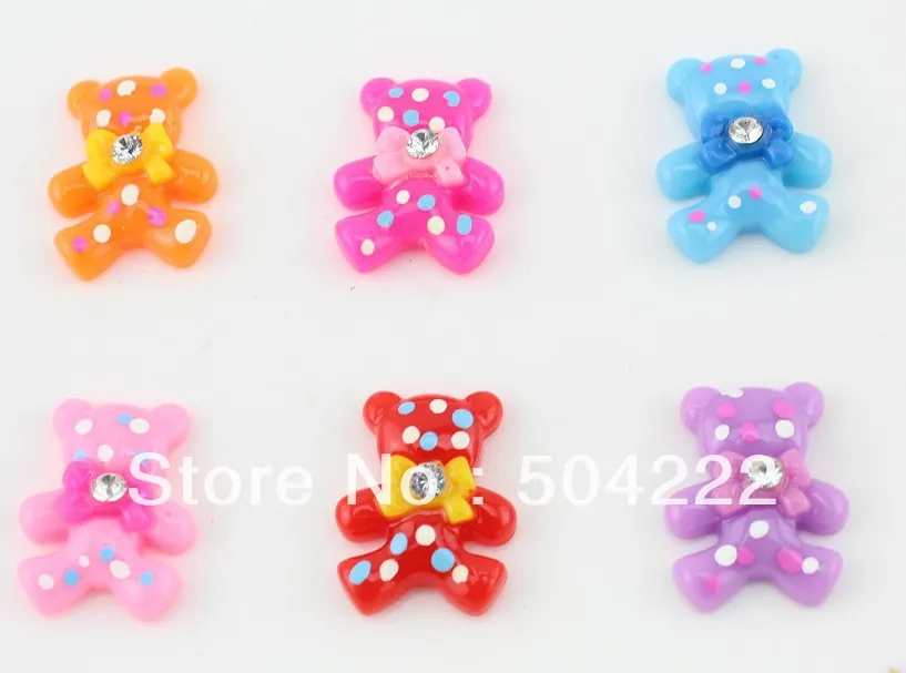 250pcs mixed color resin Lovely Bear wearing rhinestone bowknot charms pendant DIY jewelry diy decor 20*16mm rhinestone deco D25