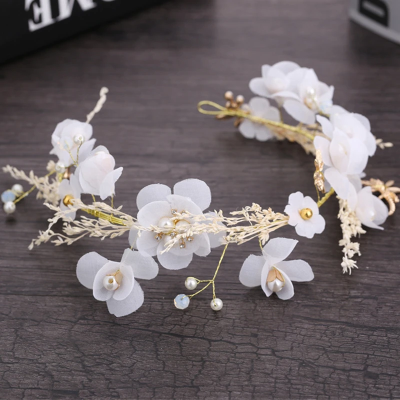 White Wedding Headdress Starry Dried Flower Hair Band Bride Head Flower HeadBand Hair Accessories