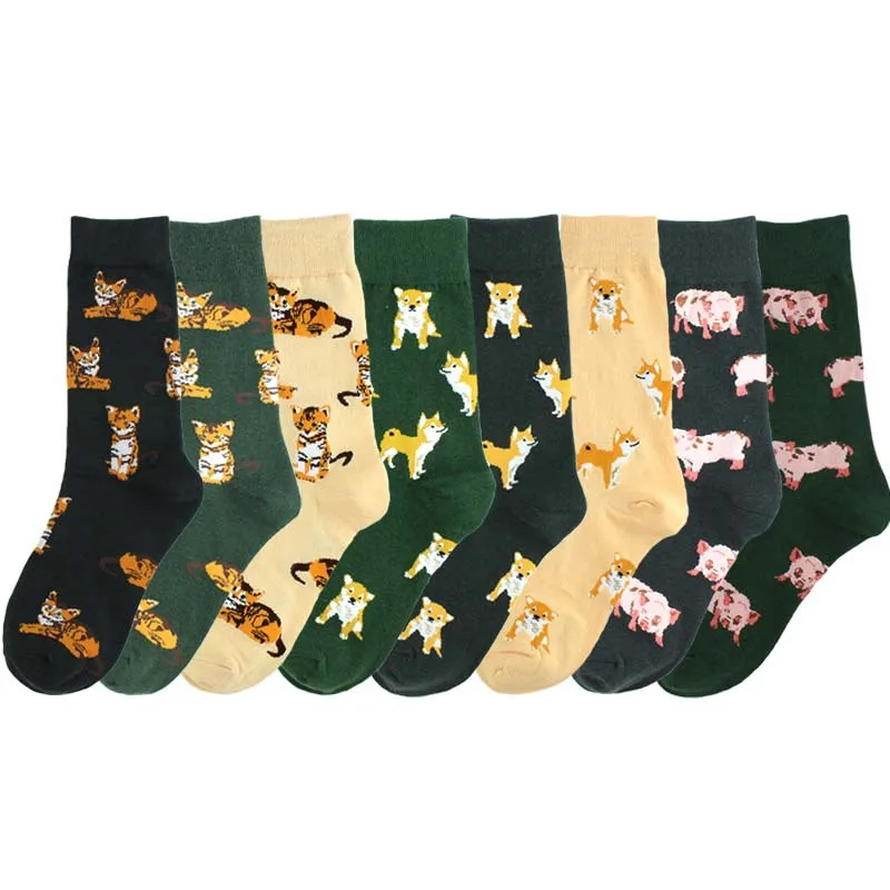 Qisin Japanese Style Harajuku Cartoon Dog Funny Socks Ladies Cute Cotton Sock Fashion Hipster Skateboard Female Art Animal Socks