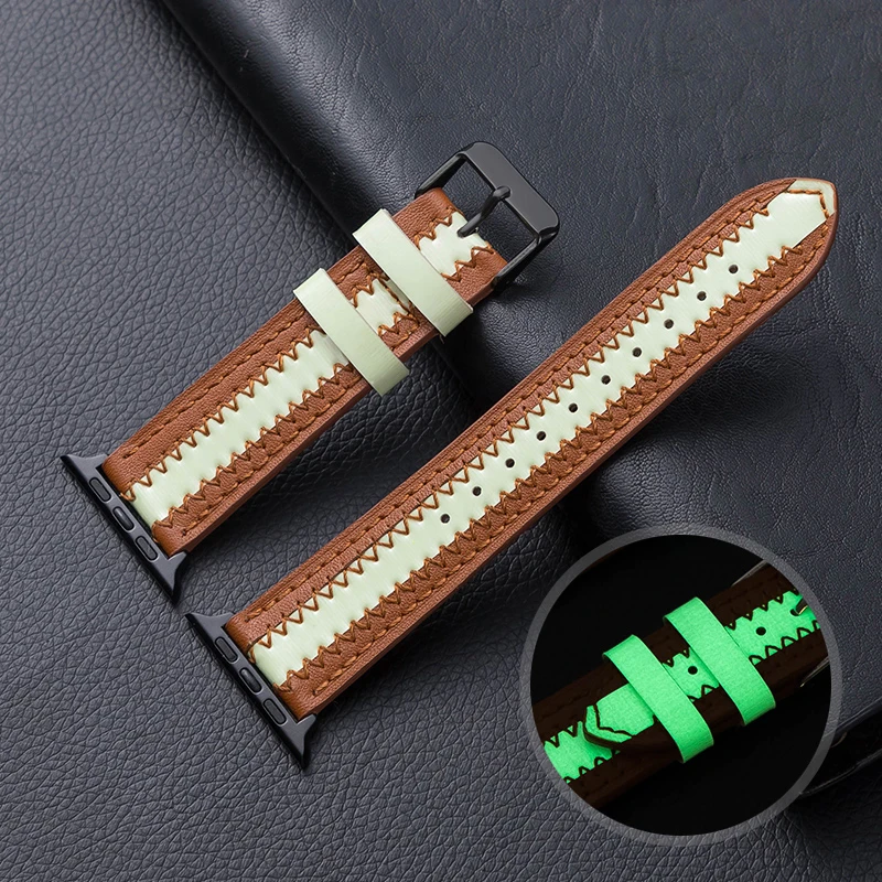 Luminous+Leather strap For Apple watch band 44mm 40mm 38mm 42mm 40 44 mm Unique Trend watchband bracelet iWatch serie 6 5 4 3 se