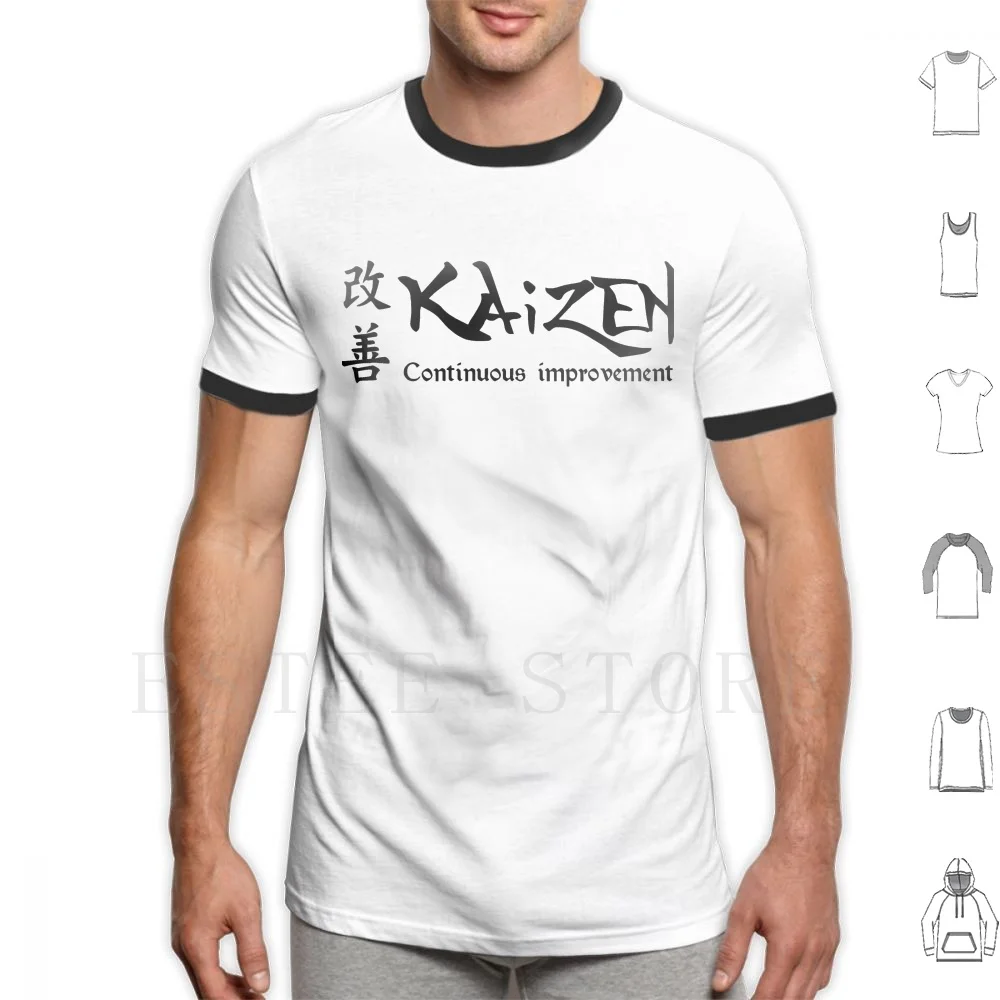 Kaizen Continuous Improvement T Shirt DIY Big Size 100% Cotton Continuous Improvement Kaizen Kanji Quality Control Commitment