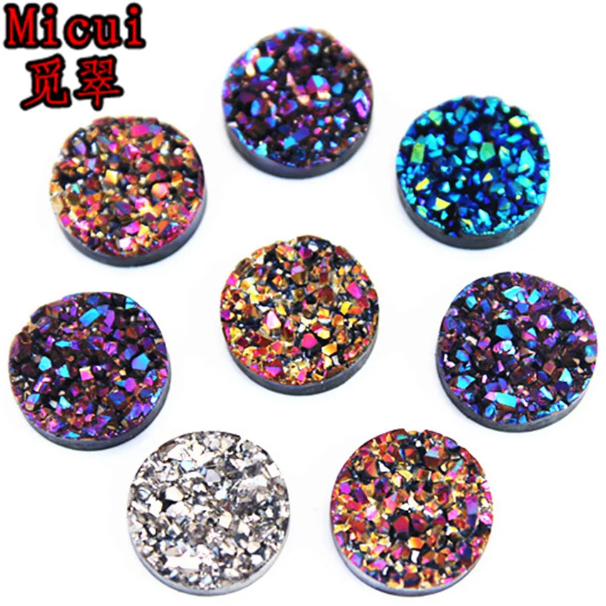 60PCS 12mm Round AB Resin Bling Irregularity Surface Ore Crystal Flatback Rhinestone Ornament DIY Wedding Appliques Craft MC82