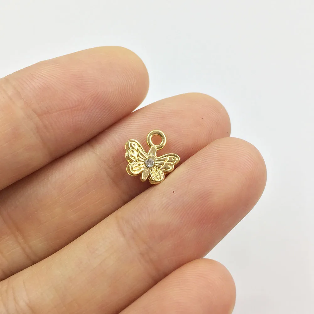 Eruifa 20pcs 9mm Mini Butterfly Wth Rhinestone Coin Zinc Alloy Necklace,Earring Bracelet Jewelry DIY Handmade 2 Colors