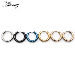 Alisouy 2pcs 3mm Thick Stainless Steel Hoop Earrings For Men Women Blue Black Gold Color Round Circle Unisex Piercing Jewelry