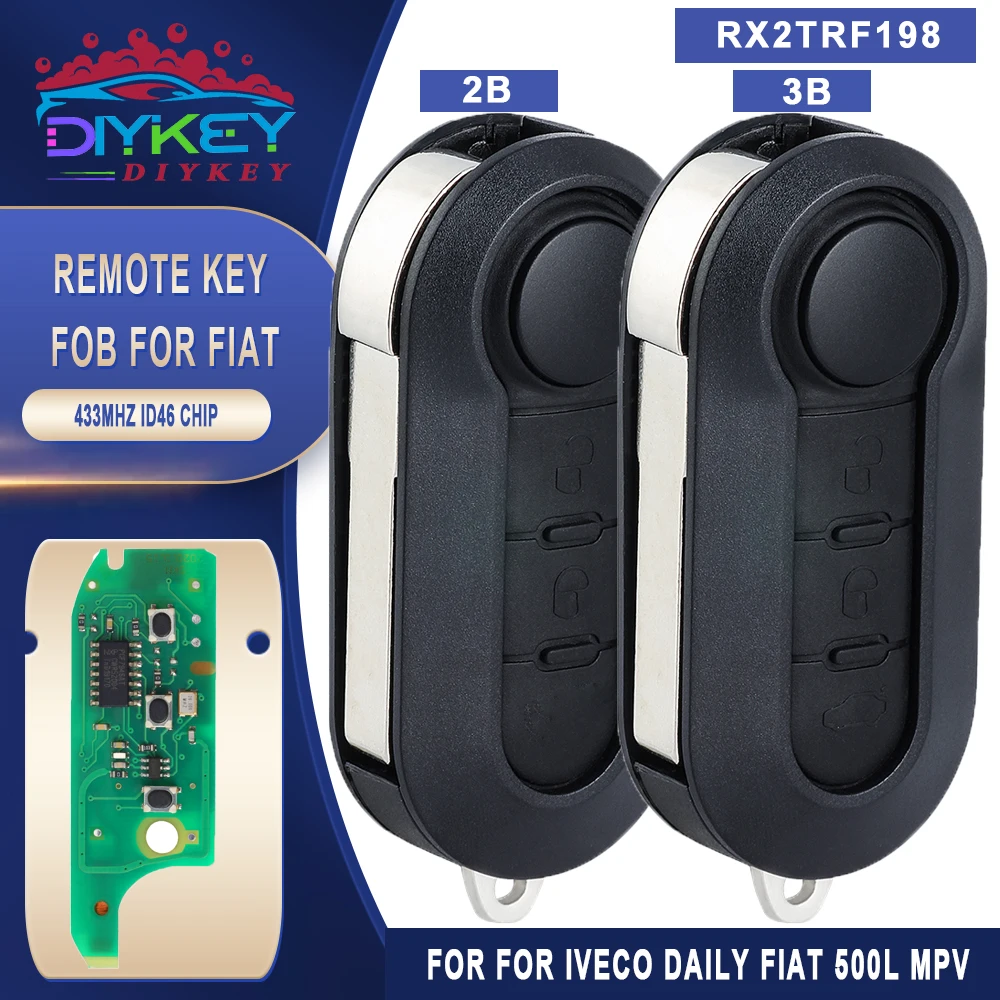 

DIYKEY For Fiat 500L MPV Ducato Citroen Jumper Peugeot Boxer 2008-2015 Remote Car Key Marelli BSI RX2TRF198 PCF7946 433MHz ASK