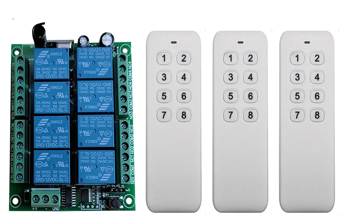 DC 12V 24V 8 CH Channels 8CH RF Wireless Remote Control Switch Remote Control System receiver transmitter 8CH Relay 433 MHz