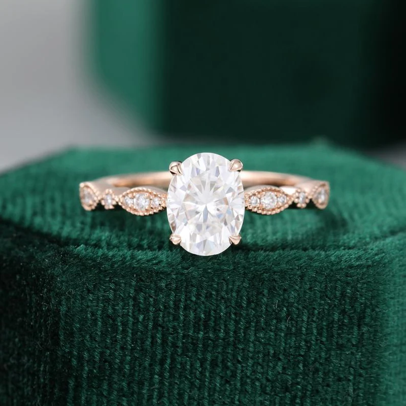 

CxsJeremy Solid 14K Au585 Rose Gold 1.5ct 6*8MM Brilliant Oval Cut Moissanite Engagement Ring Unique Vintage Wedding Band