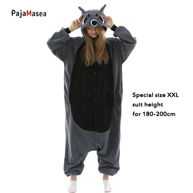 PAJAMASEA-Disfraz de mapache Kigurumi para mujer, mono de una pieza con dibujos animados de animales, para Halloween, XXL, 145-200cm