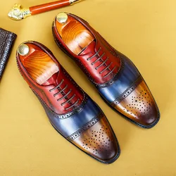 Genuine Leather Mixed Color Men Daily Brogues Men Formal Shoes Office Social Designer Wedding Luxury Elegant Male Dress Shoes