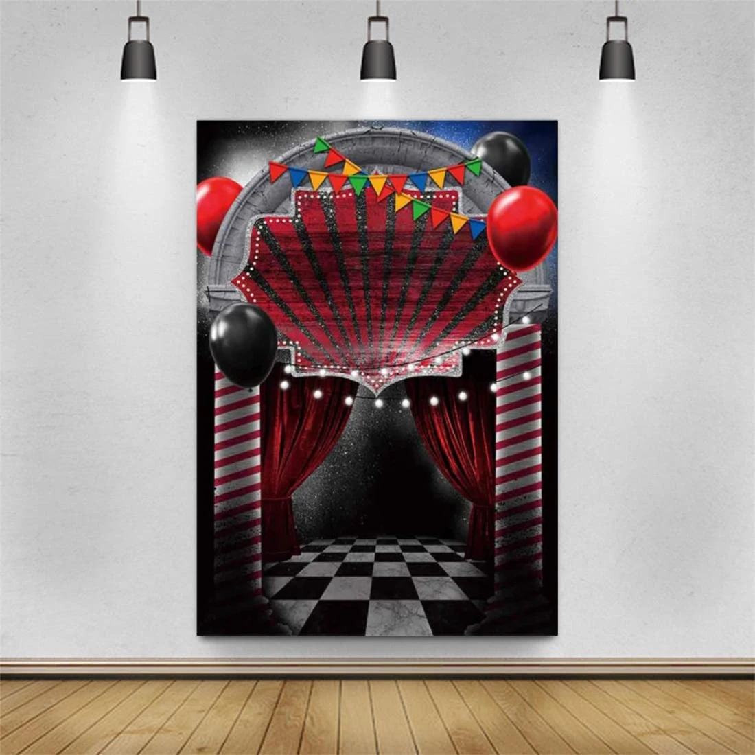 Фон для фотосъемки Хэллоуин в цирке страшный карнавал Фотофон для входной двери вампир воздушные шары Декор