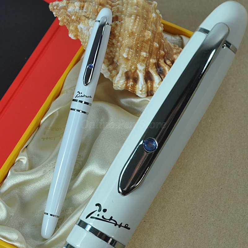 

Picasso 608 White Fashion Metal Roller Ball Pen W/Gift Box Refillable Silver Trim Professional Office Stationery Writing Tool