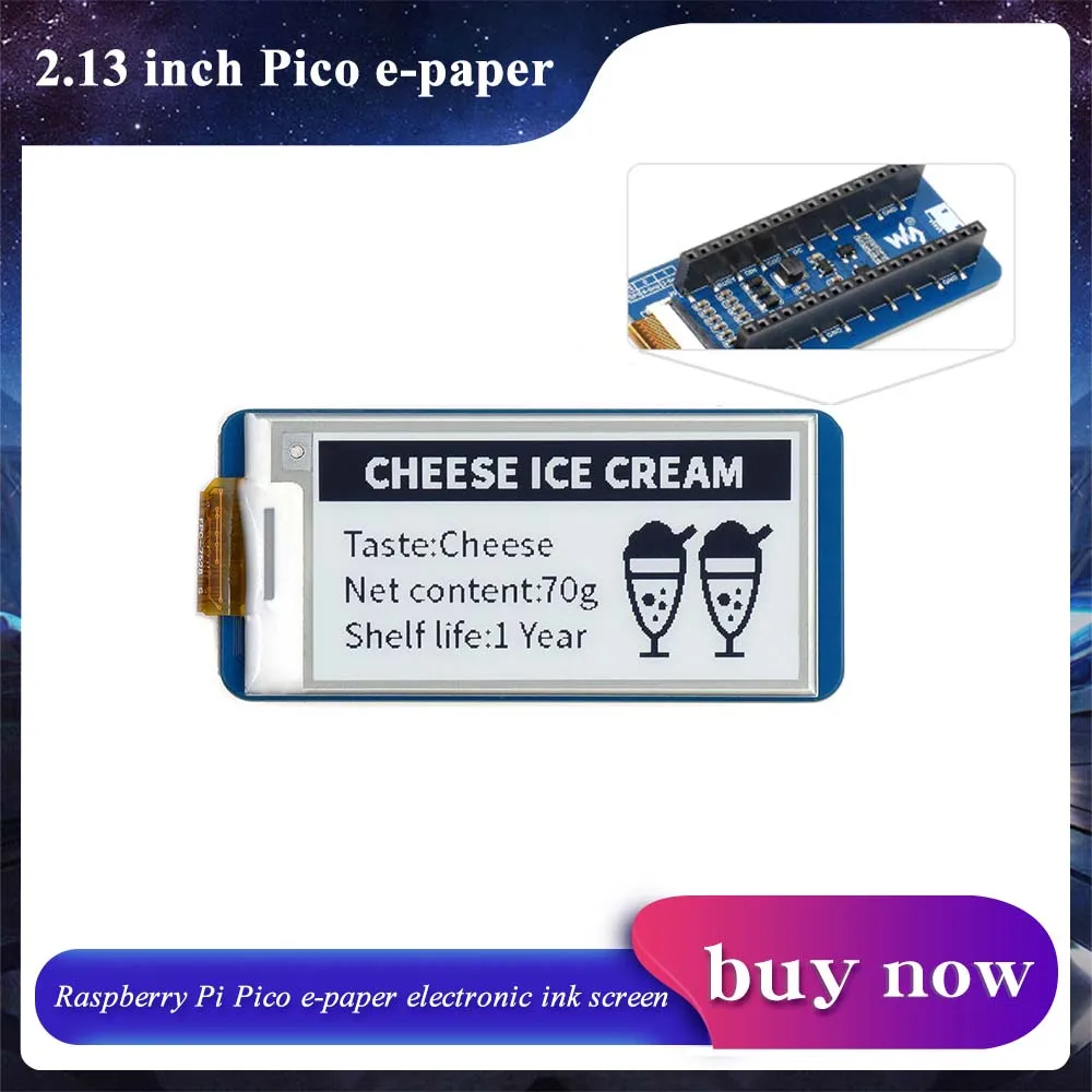 

Raspberry Pi Pico 2.13inch E-Paper E-Ink Display Module 250×122 Black / White SPI