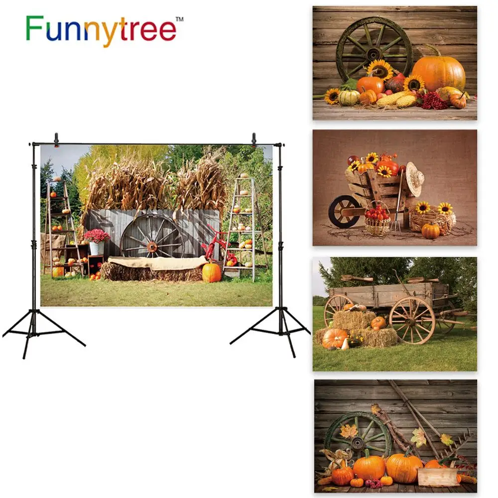 

Funnytree Autumn Pumkin Farm Backdrop Wooden Zenon Photo Studio Photoshoot Halloween Thanksgiving Photocall Home Background