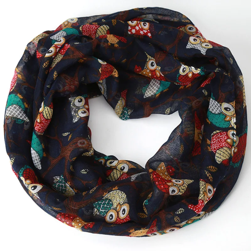 Winter Round Neck Scarf For Women Ladies Owl Pattern Print Warm  Ring Scarves Snood Wrap Shawl Female Autumn Bandana