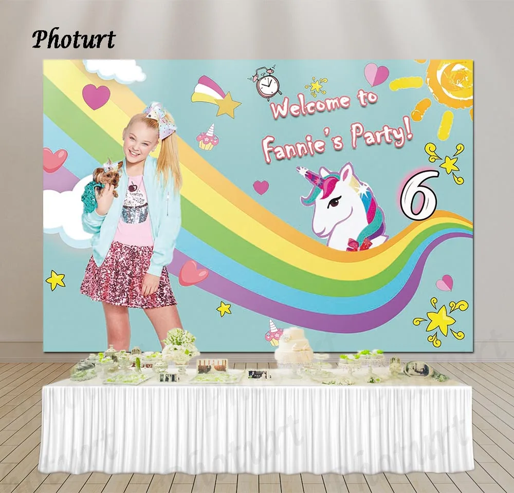 PHOTURT JOJO-Siwa Photography Background Girl Birthday Backdrop Rainbow Unicorn Cloud Star Vinyl Banner Photo Studios Props