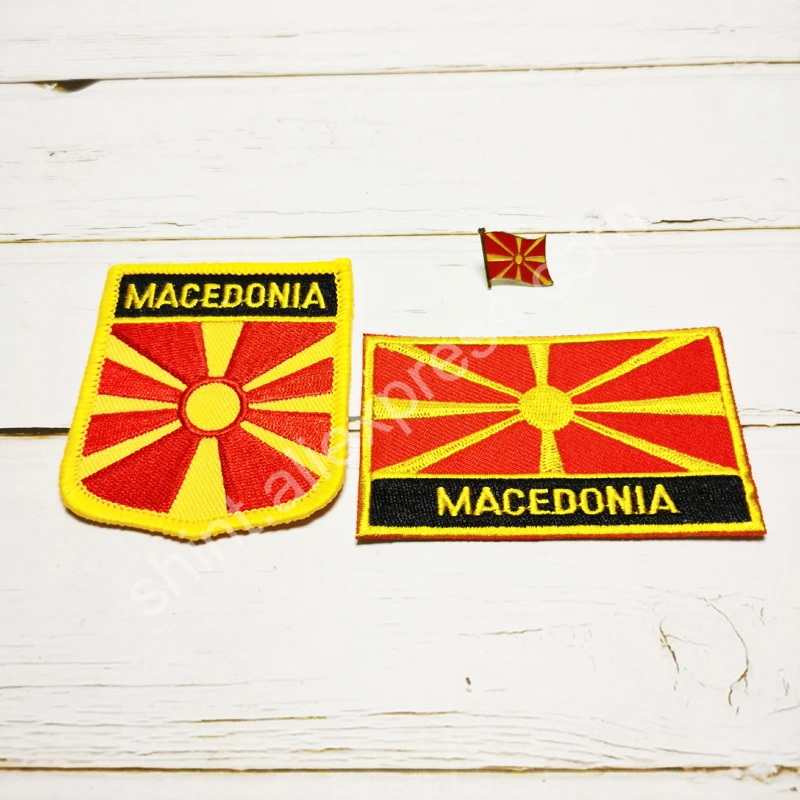 Macedonia National Flag Embroidery Patches Badge Shield And Square Shape Pin One Set On The Cloth Armband   Backpack  Decoration