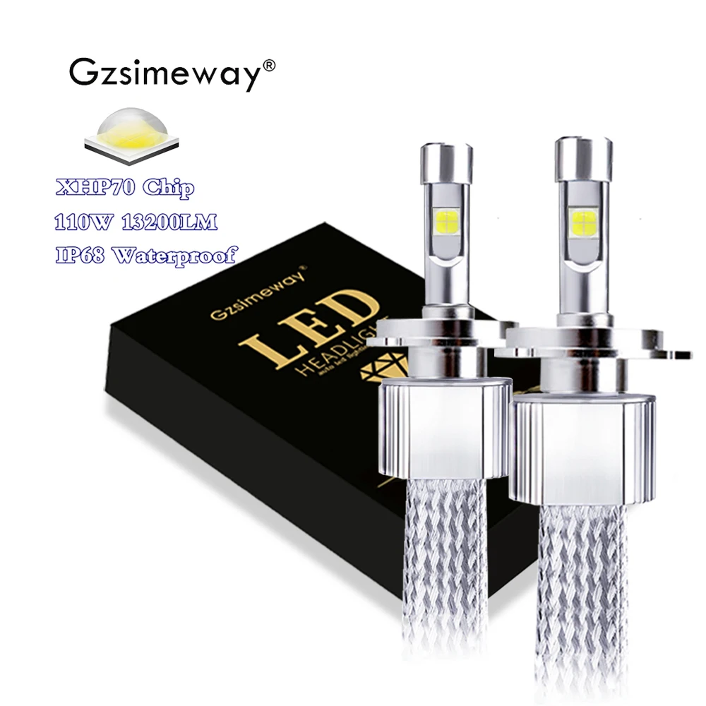 2x Car light H4 H7 LED H11 H8 D2S D2H H16(JP) 9012 HIR2 LED Headlight Bulbs XHP70 chip 110W 13200m LED H9 9006 HB4 fog Light 12V