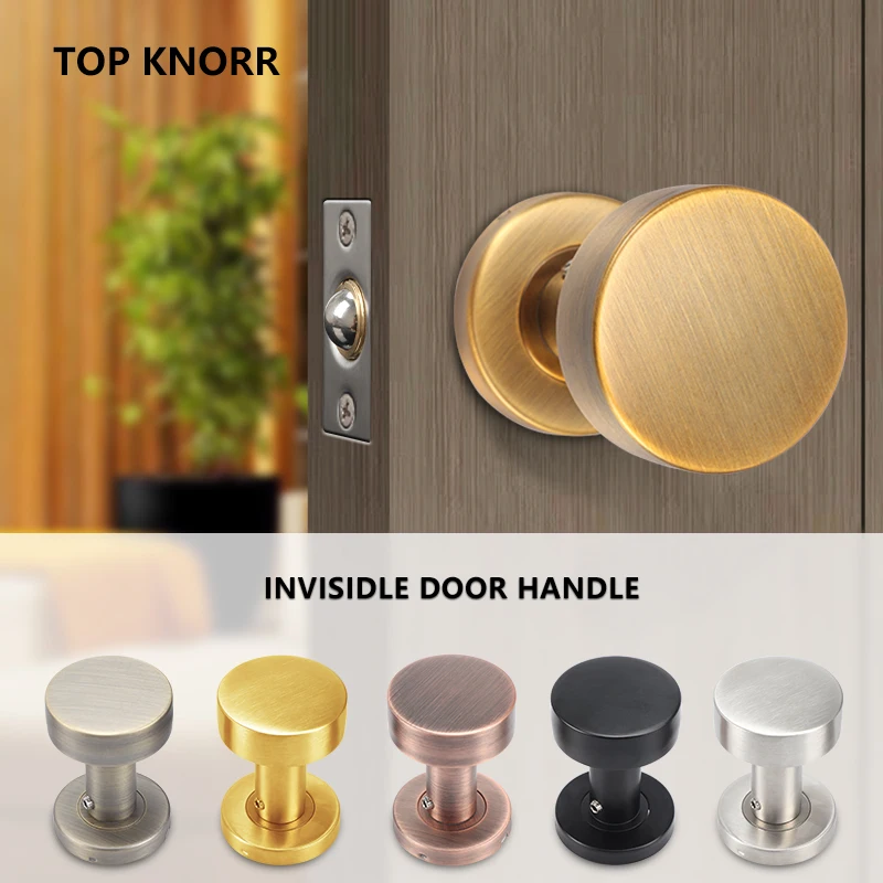 TOPKNORR Round Door Handle Single Side Lock 304 Stainless Steel Interior Bedroom Invisible Lock Room Secret Door Handle