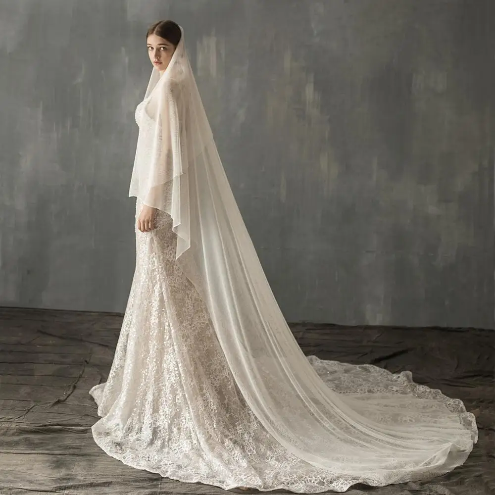 V640 Hohe kunststoff stoff zwei schichten fan bachelorette kapelle kathedrale braut winter hochzeit schleier schal für braut