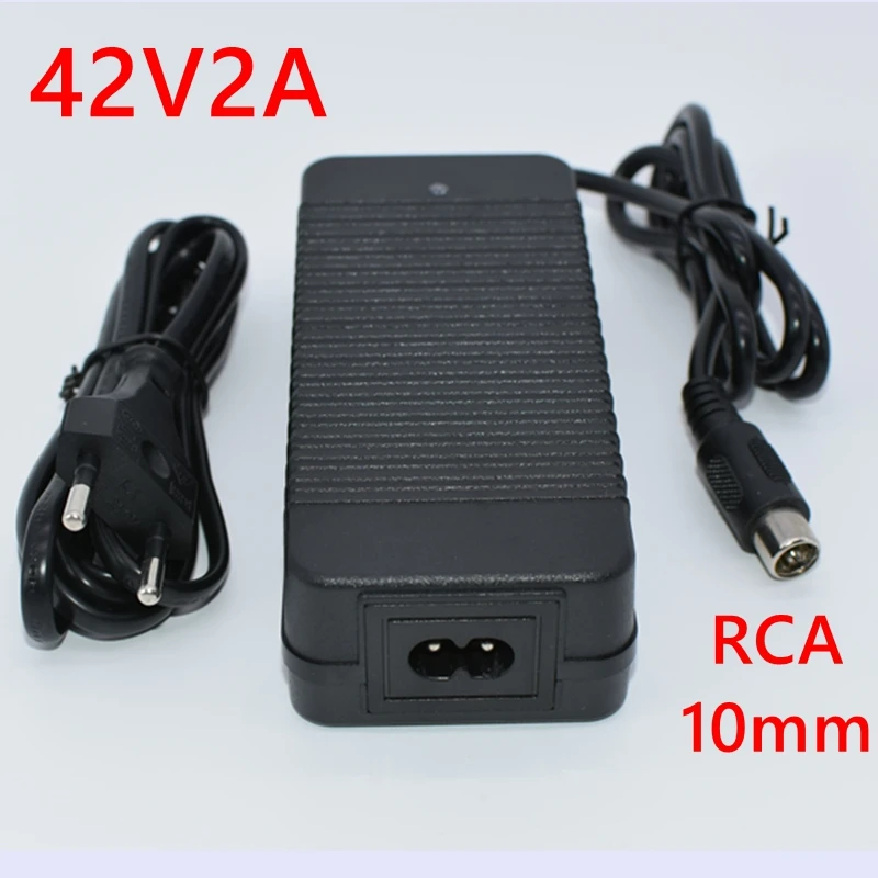 36V Charger RCA 10mm Plug Lotus Connector Output 42V 2A Electric Bike Powerboard Lithium Battery Charge Scooter