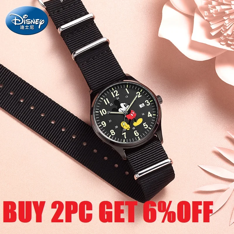 Disney Official Unisex Micky Minnie Mouse Japan Quartz Wristwatch Cartoon Dial Date Calendar Luminous Hand Men Women Youth Clock