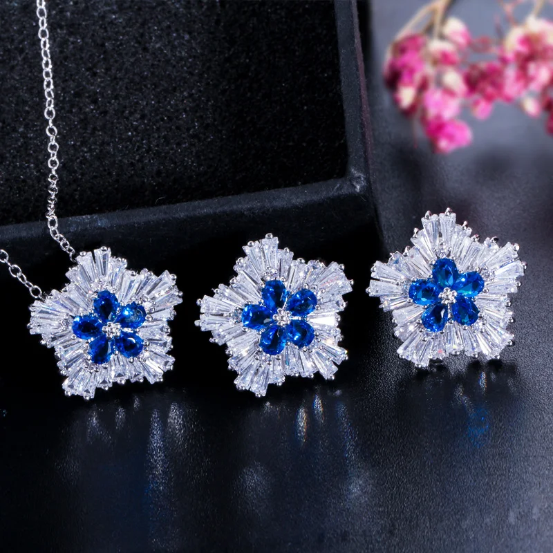 CWWZircons Marken-Damenmode Zirkonia Schneeflocken-Anhänger Halskette Ohrring-Sets für Frauen Party Geschenk Schmuck Großhandel T0037 – Detail 5