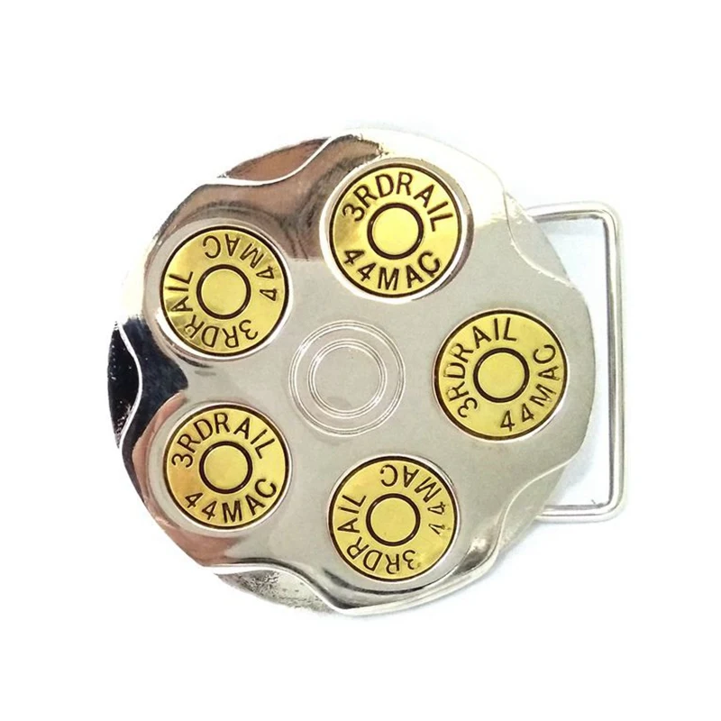 3RDRAIL 44MAC Revolver Gun Barrel Bullets Gold/Silver Tone Metal Belt Buckle DIY Western Cowboy Accessories for Men Cool Gifts