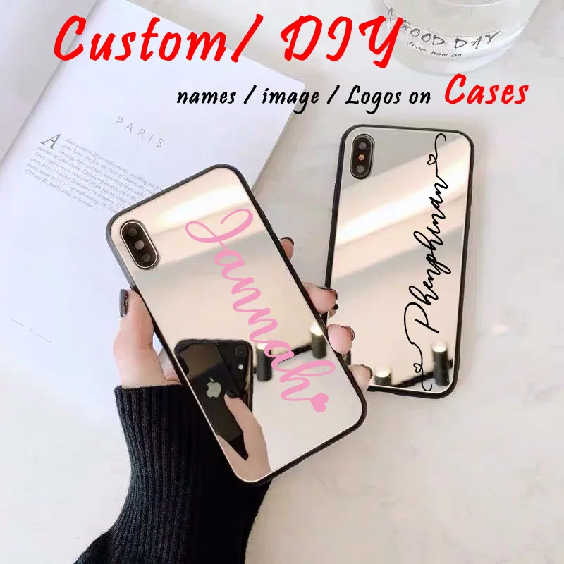 Custom Name logo photo on Luxury Full Mirror Soft TPU Cases For iphone 14 13 12 11 Pro Max  7 8 14 Plus X XR XS Max phone Covers