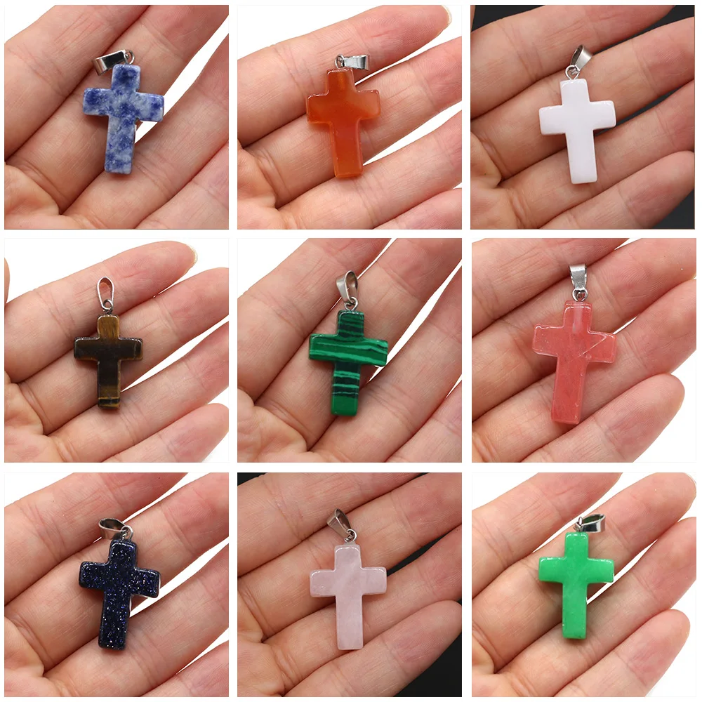 4pcs Charms Cross Shape Pendant Malachites Turquoises Natural Stone Pendant Making for Women Jewelry Necklace Gift Size 18x25mm