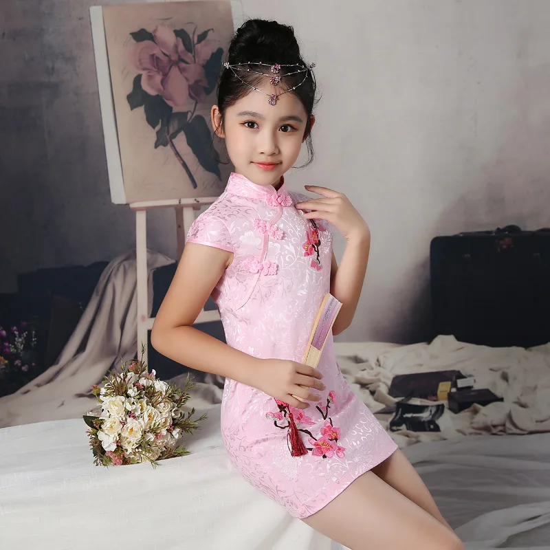 Flower Girl Princess Wedding Bridesmaid Floral Embroidery Party Dress Baby Girl Graduation Ball Performance Chinese cheongsam