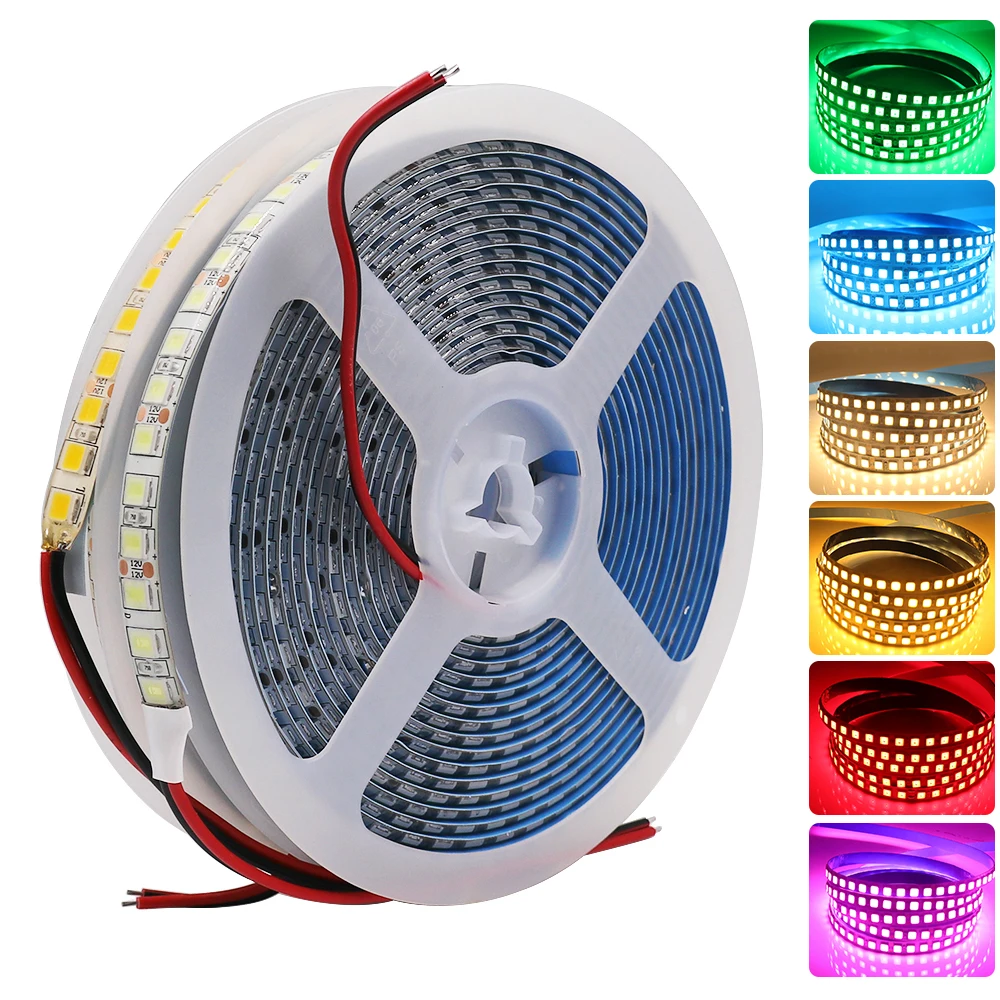 Tira de luces LED de 12V CC, 5054, 120LED/m, cinta Flexible resistente al agua, color rojo, rosa, azul, verde, blanco Natural, dorado