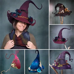 Witch Wizard Hats with Flower Fashion Party Headgear Halloween Party Props Cosplay Costume Accessories for Children Props