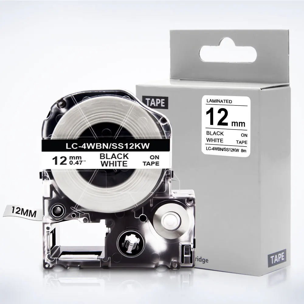 Recambio de cinta de etiquetas Epson, 6/9/12mm, SS12KW, SS9KW, SS6KW, ST12KW, LK-4WBN, Compatible con Espon LW-300, LW-400, LW-600P