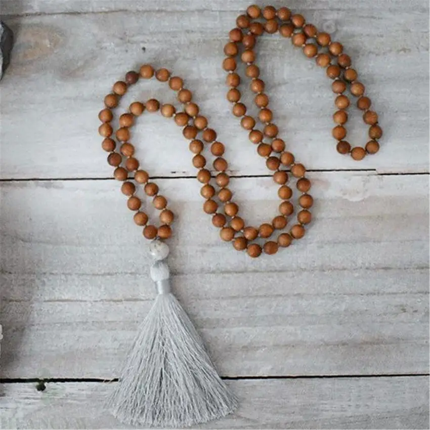 

8mm Natural Sandalwood 108 Beads Handmade Tassel mala Necklace Religious Mala Meditation Buddhist Chakra Unisex Prayer Men