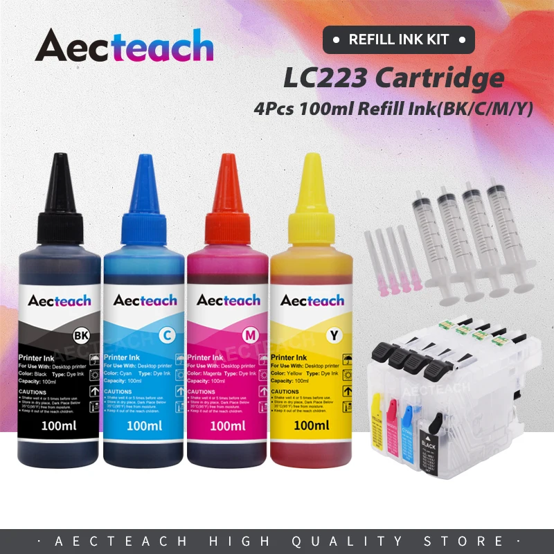 Aecteach new Refill Ink Kit for Brother LC223 Ink Cartridge DCP-4120DW MFC-J4420DW MFC-J4620DW MFC-J4625DW MFC-J480DW MFC-J680DW