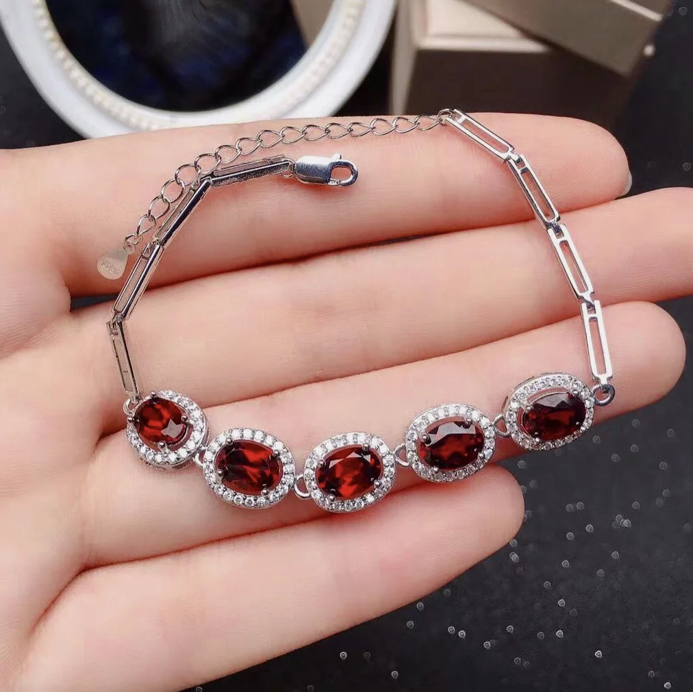 

Sterling Silver Garnet Bracelet for Woman 5*7mm VVS Grade Natural Garnet Silver Bracelet Fashion 925 Silver Crystal Bracelet